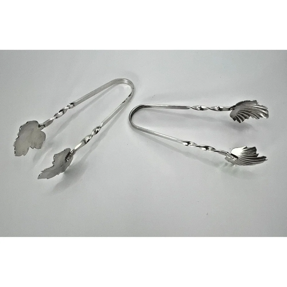 Vintage Raimond Sterling Silver Sugar Tongs Maple Leaf Pair 2 Twisted  Bon Bons